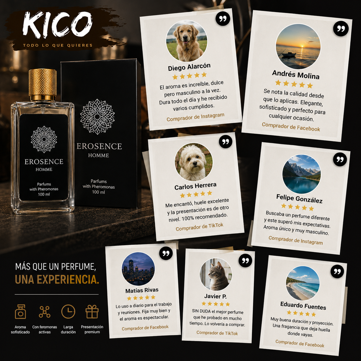 No es suerte. Es química. Erosence Homme · Perfume con feromonas activas