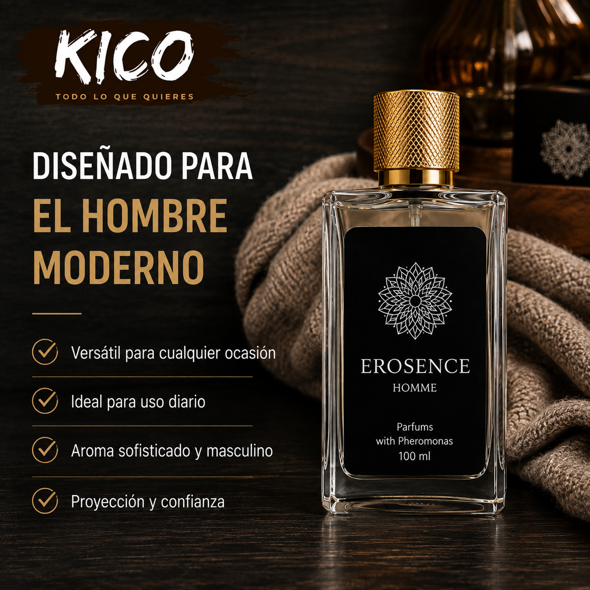 No es suerte. Es química. Erosence Homme · Perfume con feromonas activas