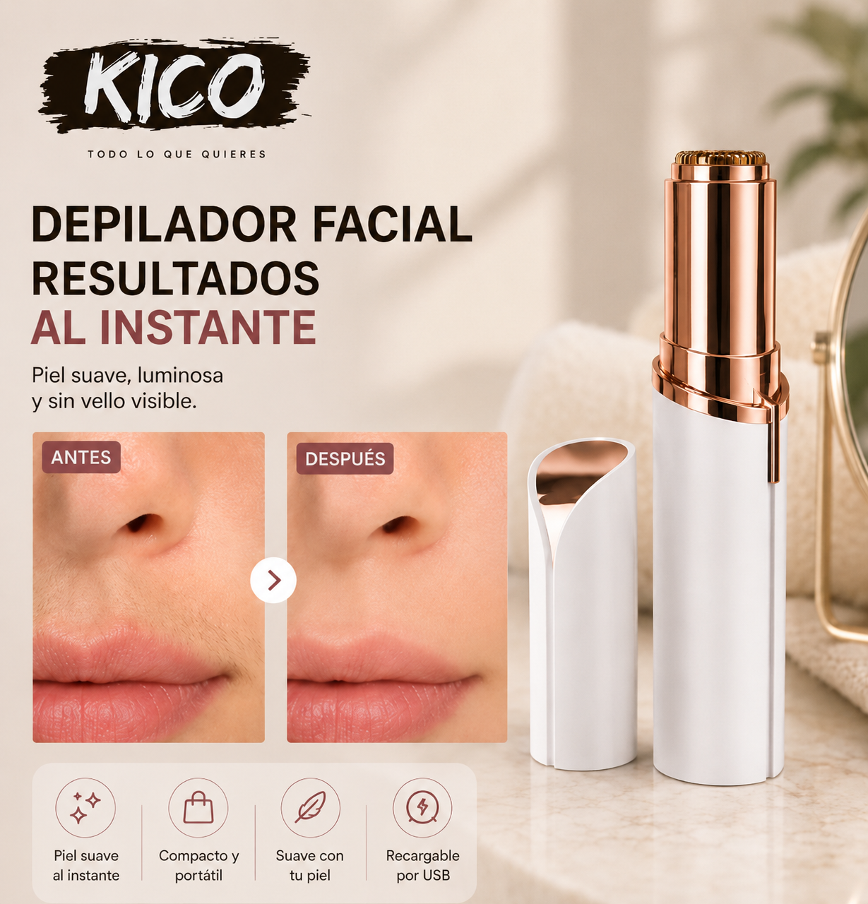 FaceGlow™ | Despídete del vello facial sin dolor.