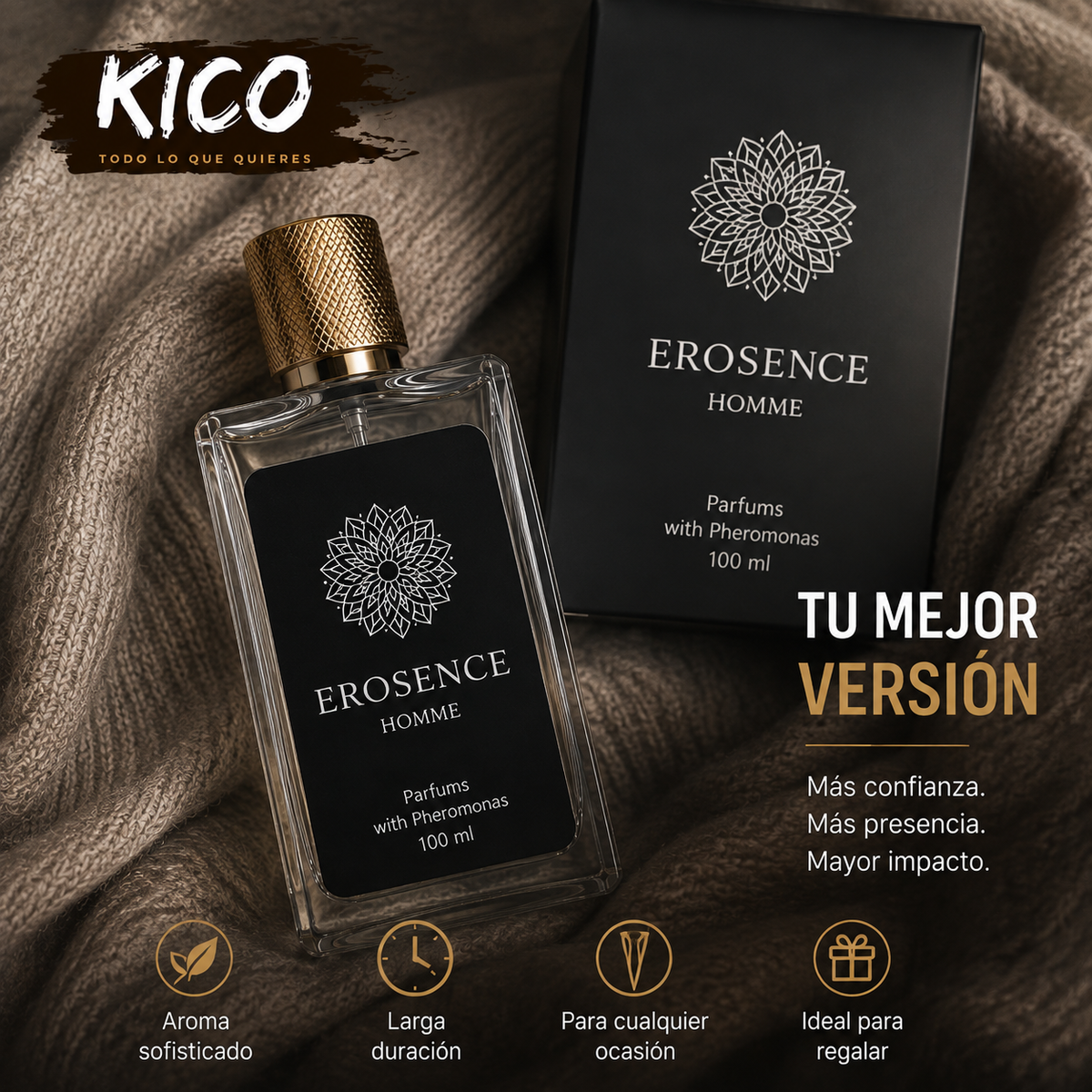 No es suerte. Es química. Erosence Homme · Perfume con feromonas activas