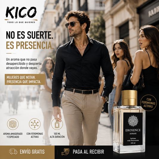 No es suerte. Es química. Erosence Homme · Perfume con feromonas activas